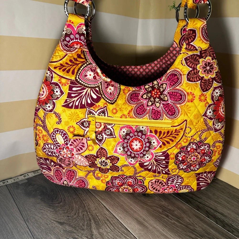 NWT Vera Bradley Large Hobo Bag; Boho Bali Gold Vintage Floral - Picture 3 of 8